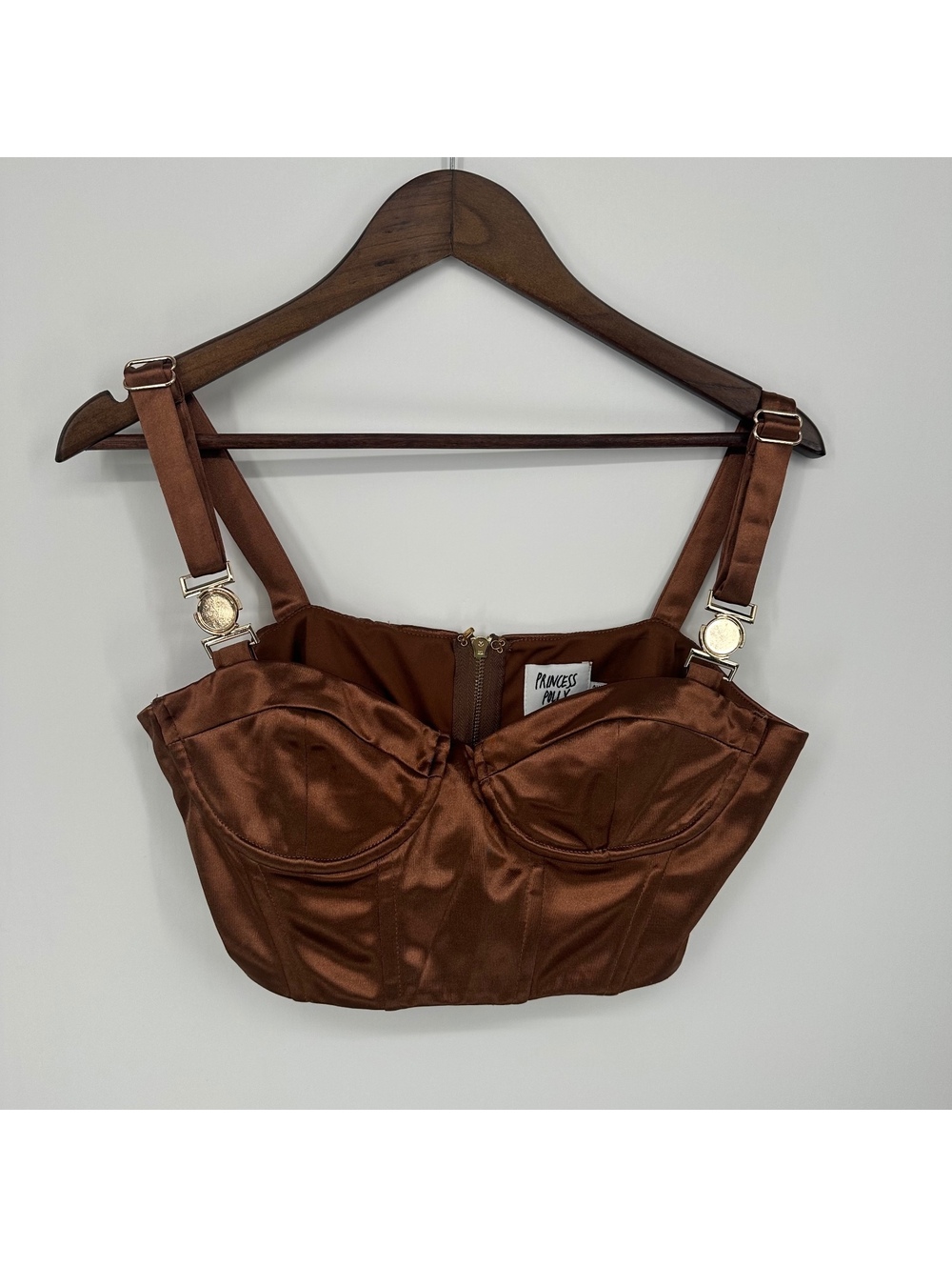 Princess Polly Brown Satin Bustier Corset Crop Top - Picture 3 of 11